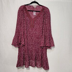 WOMAN WITHIN Flowy Crinkle Pink/White Studs Bell Sleeve Tunic Blouse Top Size 2X